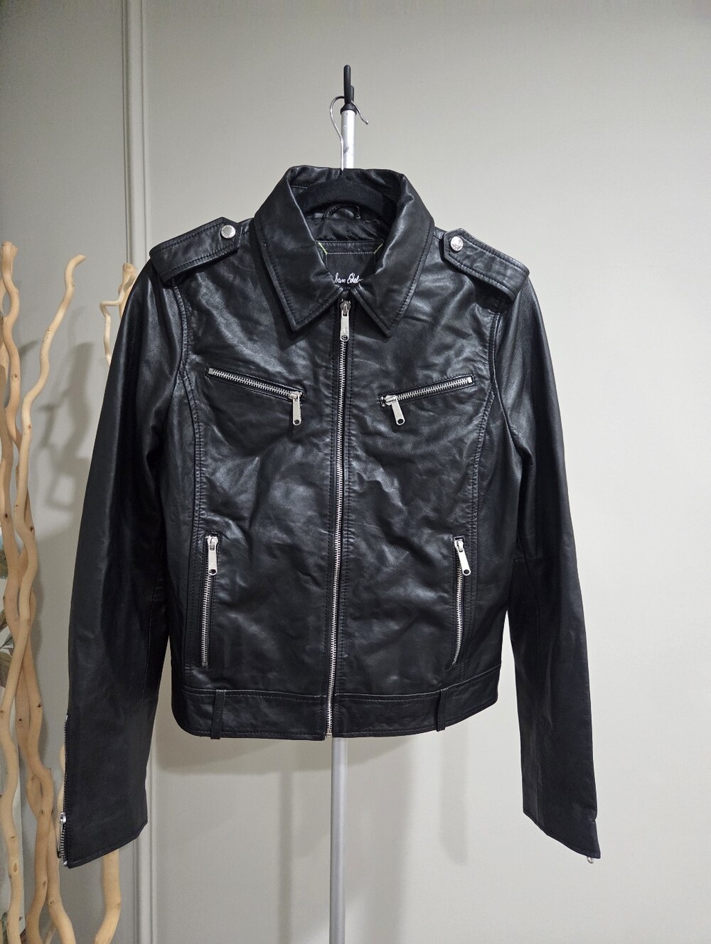 Sam Edelman Women's Black Leather Zip Motorcycle Jacket Sz.M